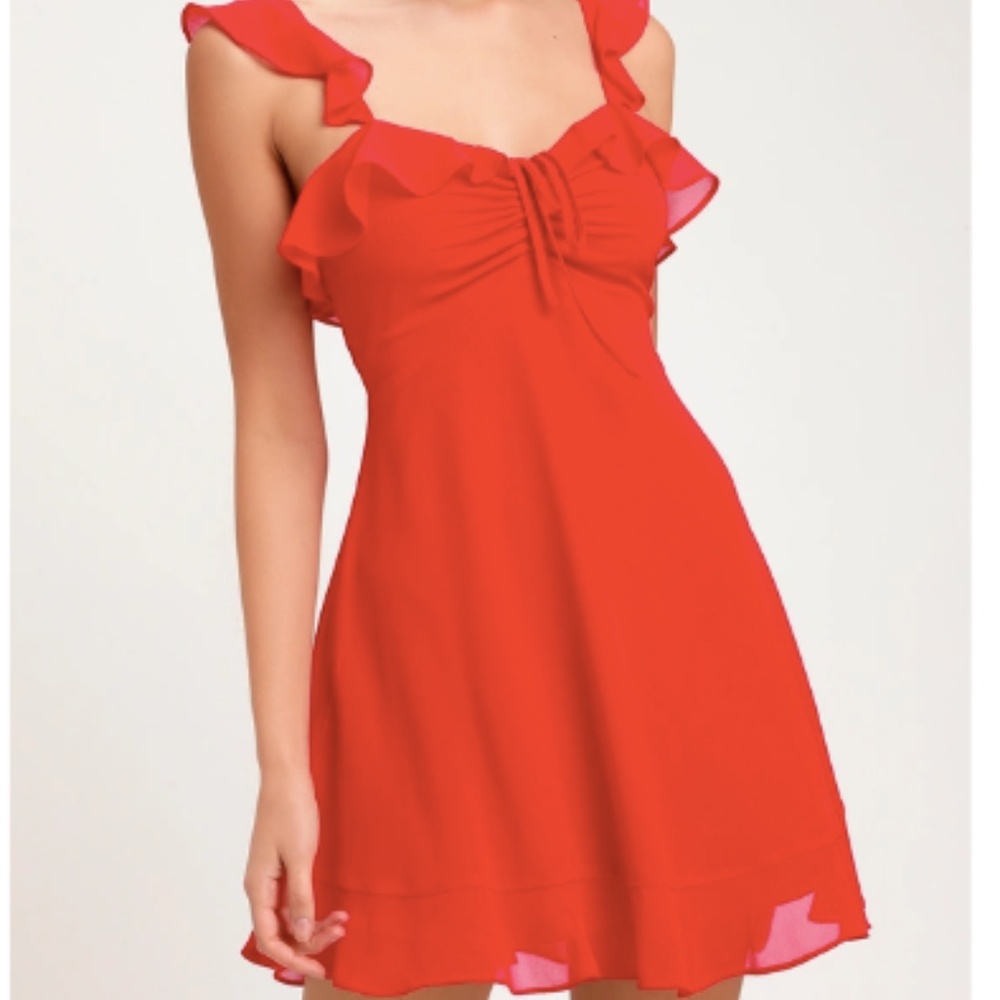 Lulu's Red Ruffled Mini Dress NEVER WORN
